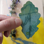 Green leaf handprinted brooch