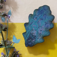 Blue leaf handprinted brooch