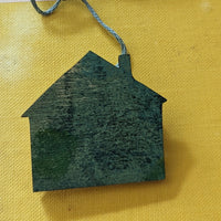 Little green house handprinted brooch