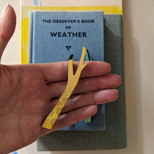 Yellow branch handprinted brooch