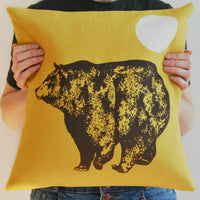 Mustard Linen Bear Cushion