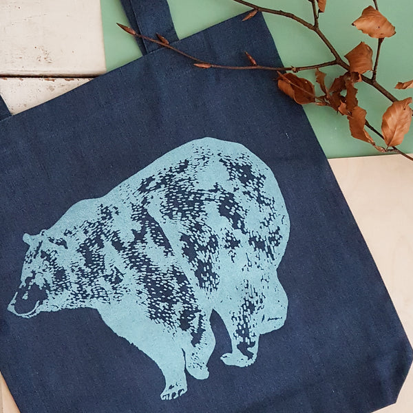 Handprinted Blue Bear Bag