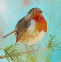 Robin on Pale Blue Greetings Card