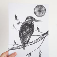 Digital Kingfisher and Moon Print