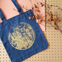 Handprinted Gold Moon Bag